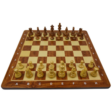 Jeu d'échecs bois padouk coins arrondis pièces STAUNTON style classique acacia/buis - numéroté taille 5
