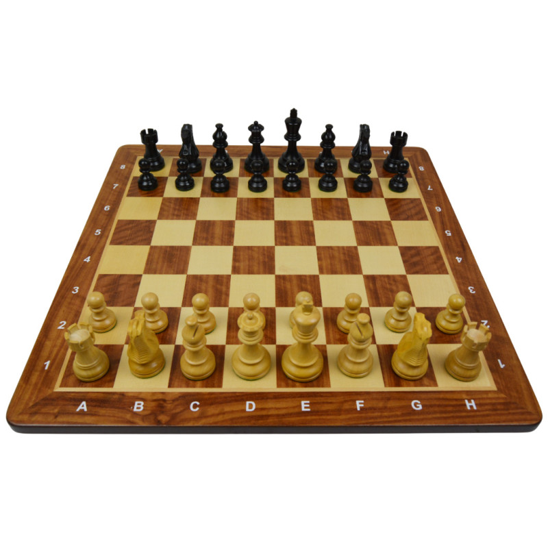 Jeu d'échecs bois padouk coins arrondis pièces STAUNTON Classic ébonisées acacia/buis - numéroté taille 5