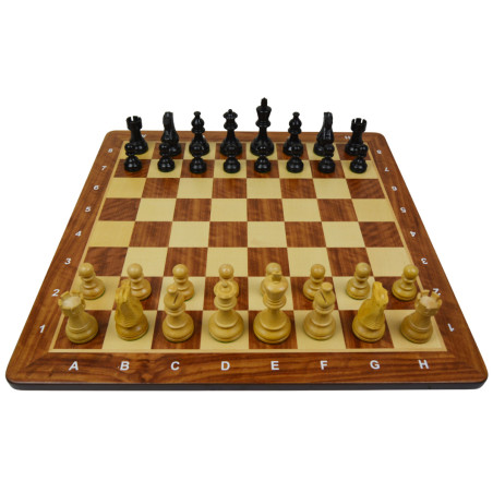 Jeu d'échecs bois padouk coins arrondis pièces STAUNTON Classic ébonisées acacia/buis - numéroté taille 5