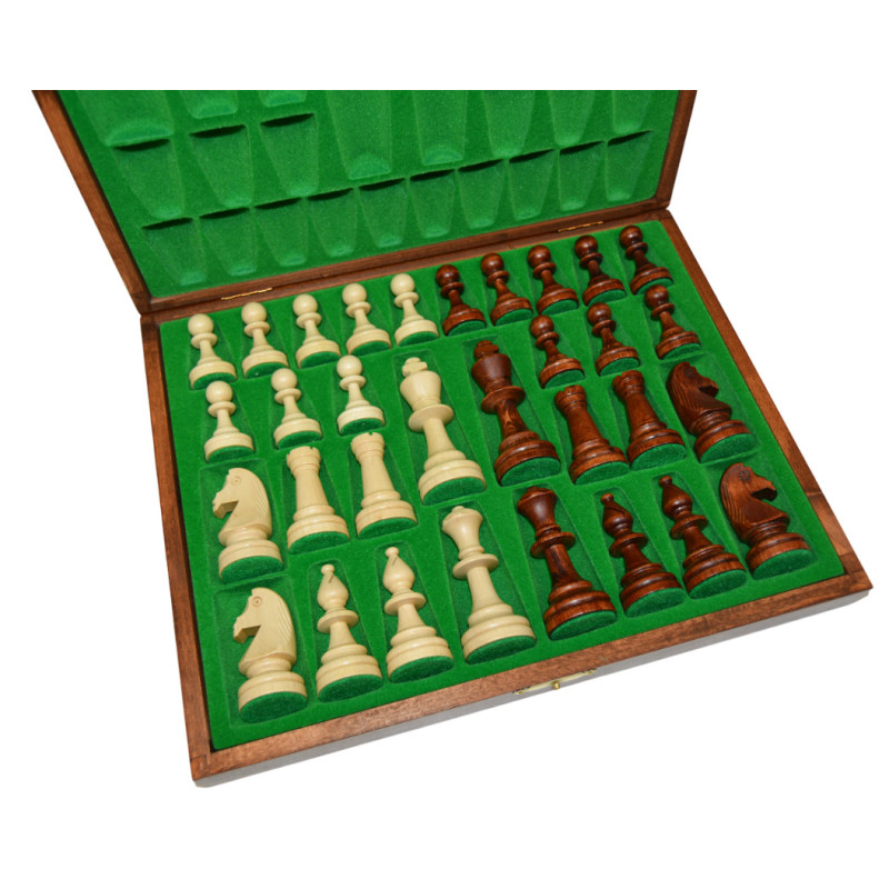 Coffret de rangement luxe bois bouleau avec pièces d'échecs STAUNTON n°5 charme 92mm