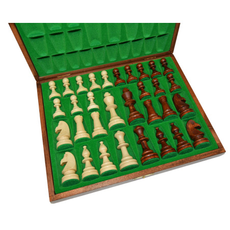 Coffret de rangement luxe bois bouleau avec pièces d'échecs STAUNTON n°5 charme 92mm