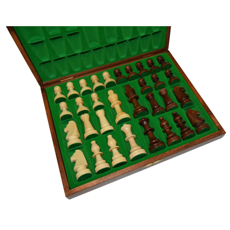 Coffret de rangement luxe bois bouleau avec pièces d'échecs STAUNTON n°5 schima