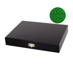 Coffret de rangement luxe bois bouleau noir feutrine verte avec pièces d'échecs STAUNTON n°5 ébonisées charme