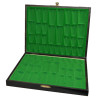 Coffret de rangement luxe bois bouleau noir feutrine verte avec pièces d'échecs STAUNTON n°5 ébonisées charme