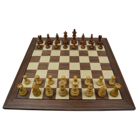 Jeu d'échecs bois noyer bordure noire pièces STAUNTON style classique acacia/buis - taille 5