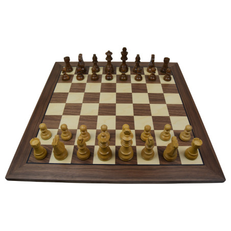 Jeu d'échecs bois noyer bordure noire pièces STAUNTON style Français acacia/buis - taille 5