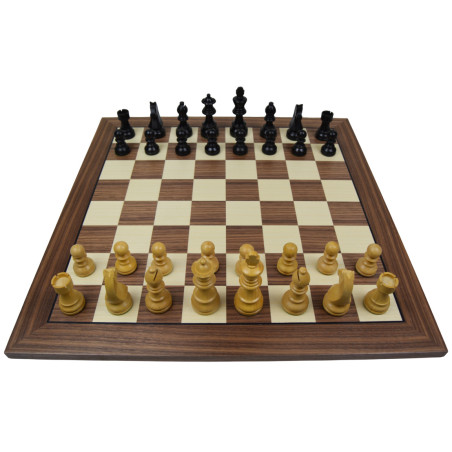 Jeu d'échecs bois noyer bordure noire pièces STAUNTON style allemand ébonisées acacia/buis - taille 5