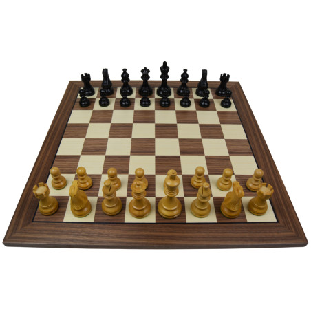Jeu d'échecs bois noyer bordure noire pièces STAUNTON Classic ébonisées acacia/buis - taille 5