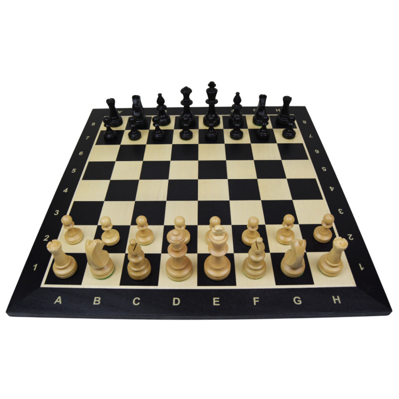 Jeu d'échecs bois acajou noir pièces STAUNTON ébonisées charme - numéroté taille 5