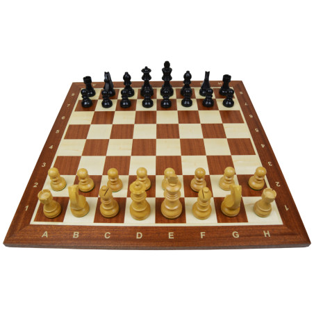 Jeu d'échecs bois sycomore/acajou pièces STAUNTON style allemand ébonisées acacia/buis - numéroté taille 5