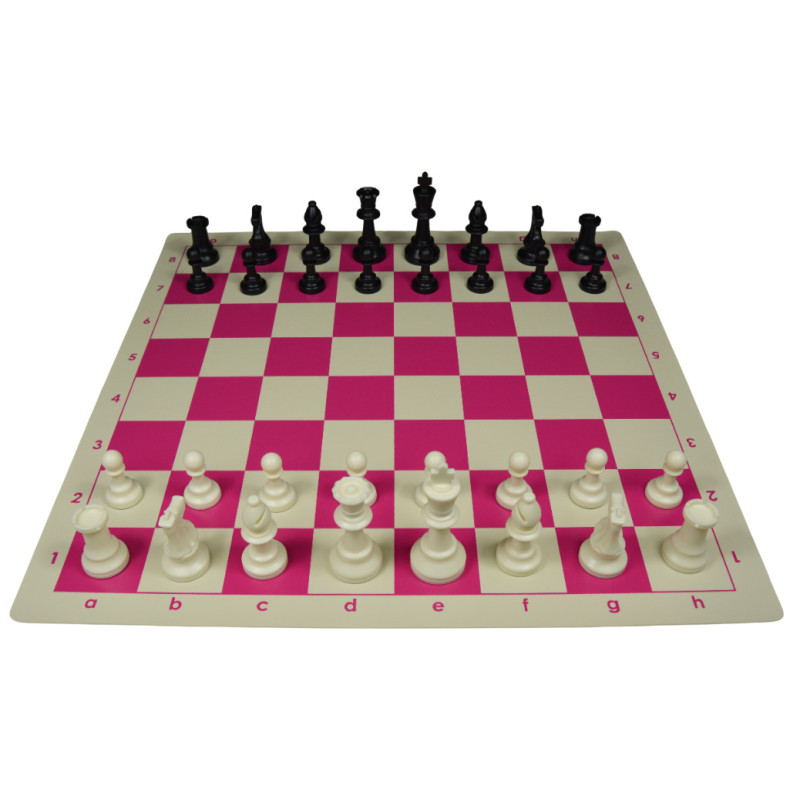 Jeu d'échecs en vinyle blanc/rose 51 cm pièces STAUNTON n°6 économiques lestées feutrées