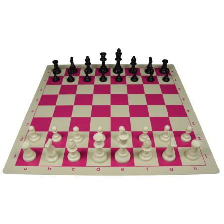 Jeu d'échecs en vinyle blanc/rose 51 cm pièces STAUNTON n°6 économiques lestées feutrées