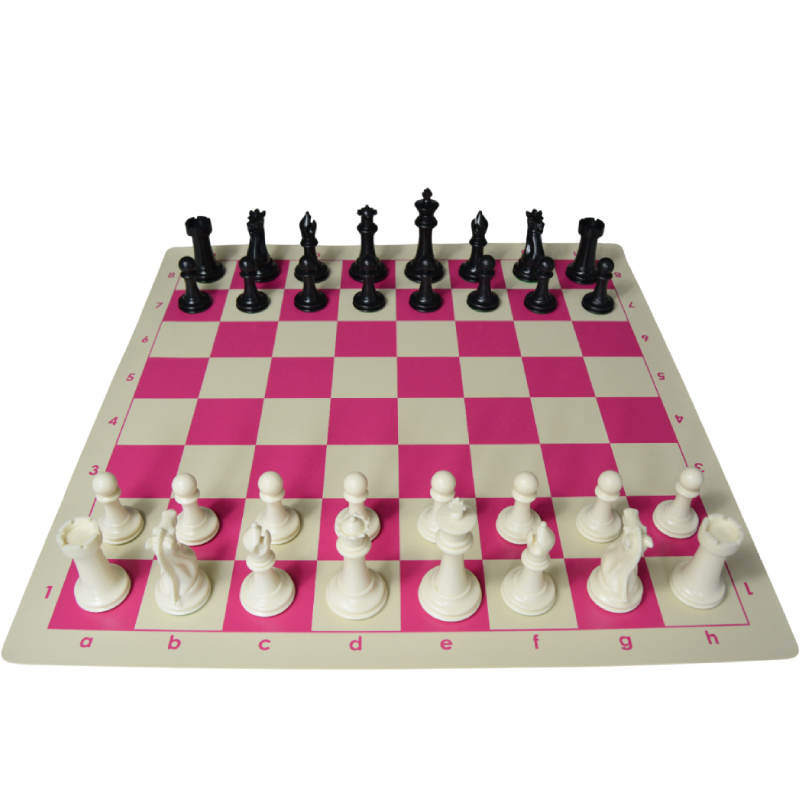 Jeu d'échecs en vinyle blanc/rose 51 cm pièces plastique lestées feutrées style indien