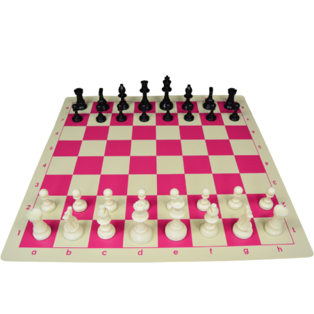 Jeu d'échecs en vinyle blanc/rose 51 cm pièces Club STAUNTON n°6 économiques feutrées