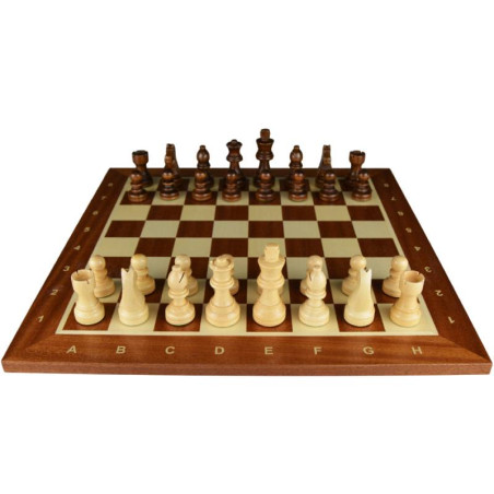 Jeu d'échecs bois sycomore/acajou pièces STAUNTON style allemand schima 76 mm - numéroté taille 4