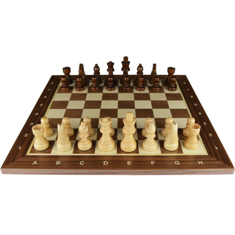 Jeu d'échecs bois noyer pièces STAUNTON style allemand schima 76 mm - numéroté taille 4