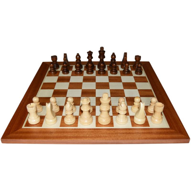 Jeu d'échecs bois sycomore/acajou pièces STAUNTON style allemand schima 76 mm - taille 4