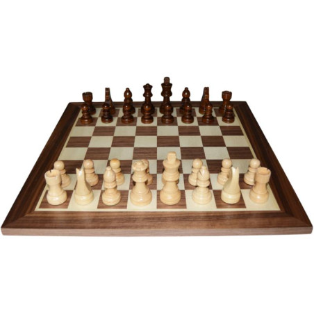 Jeu d'échecs bois noyer pièces STAUNTON style allemand schima 76 mm -  taille 4