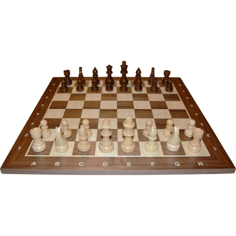 Jeu d'échecs bois noyer pièces STAUNTON style allemand schima 76 mm - numéroté taille 4+