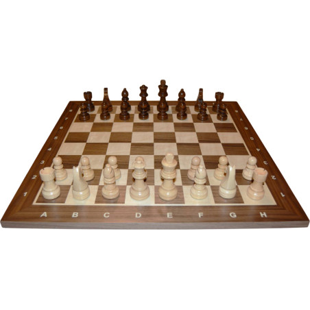 Jeu d'échecs bois noyer pièces STAUNTON style allemand schima 76 mm - numéroté taille 4+
