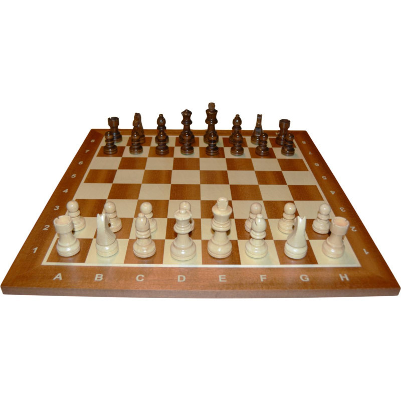 Jeu d'échecs bois sycomore/acajou pièces STAUNTON style allemand schima 76 mm - numéroté taille 4+