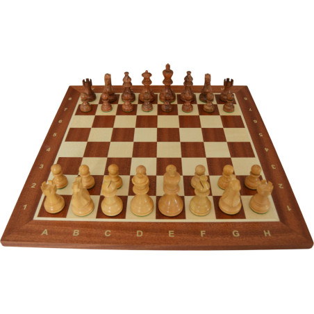 Jeu d'échecs bois sycomore/acajou pièces STAUNTON style classique acacia/buis - numéroté taille 4