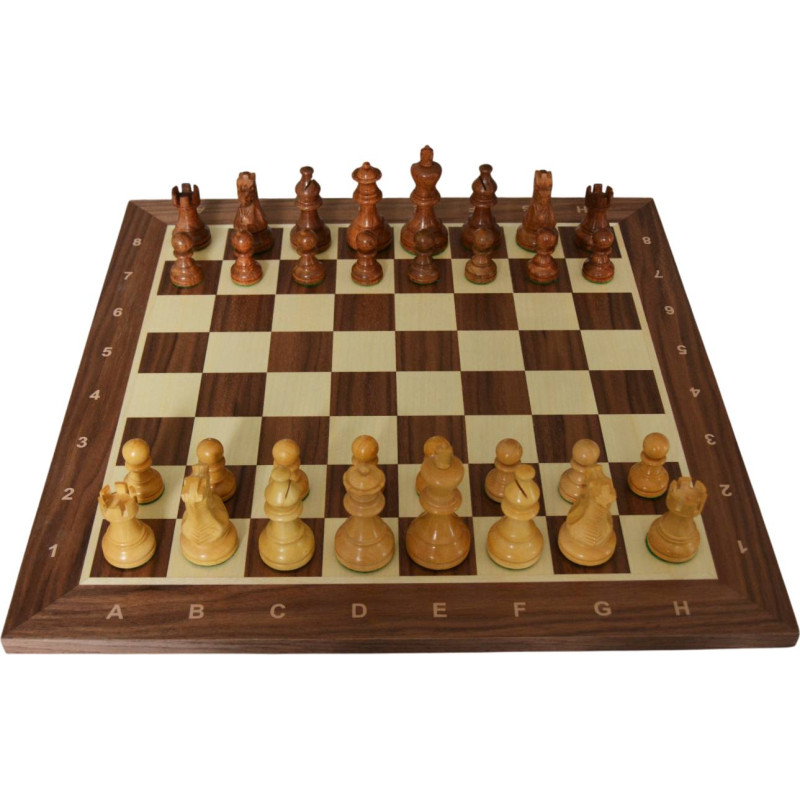 Jeu d'échecs bois noyer pièces STAUNTON style classique acacia/buis - numéroté taille 4