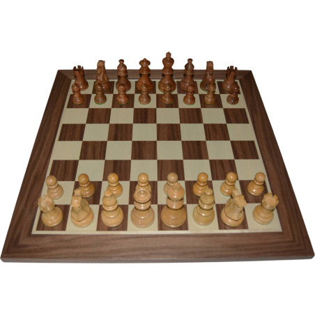 Jeu d'échecs bois noyer pièces STAUNTON style classique acacia/buis - taille 4