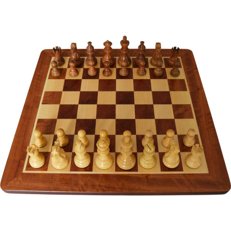 Jeu d'échecs bois padouk coins arrondis pièces STAUNTON style classique acacia/buis - taille 4