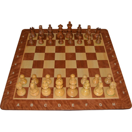 Jeu d'échecs bois padouk coins arrondis pièces STAUNTON style classique acacia/buis - numéroté taille 4