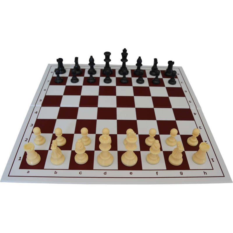 Jeu d'échecs pliable en plastique blanc/marron 36 cm pièces STAUNTON n°3 économiques feutrées