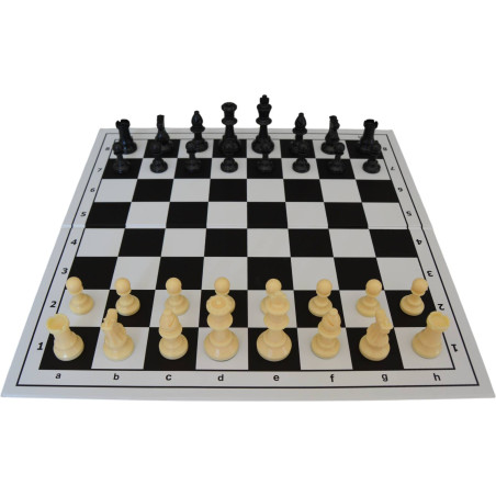 Jeu d'échecs pliable en plastique blanc/noir 36 cm pièces STAUNTON n°3 économiques feutrées