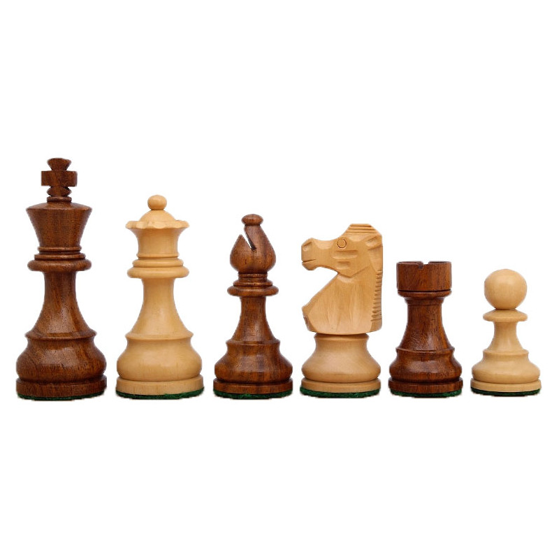 Pièces d'échecs STAUNTON style français acacia/buis lestées feutrées 76 mm