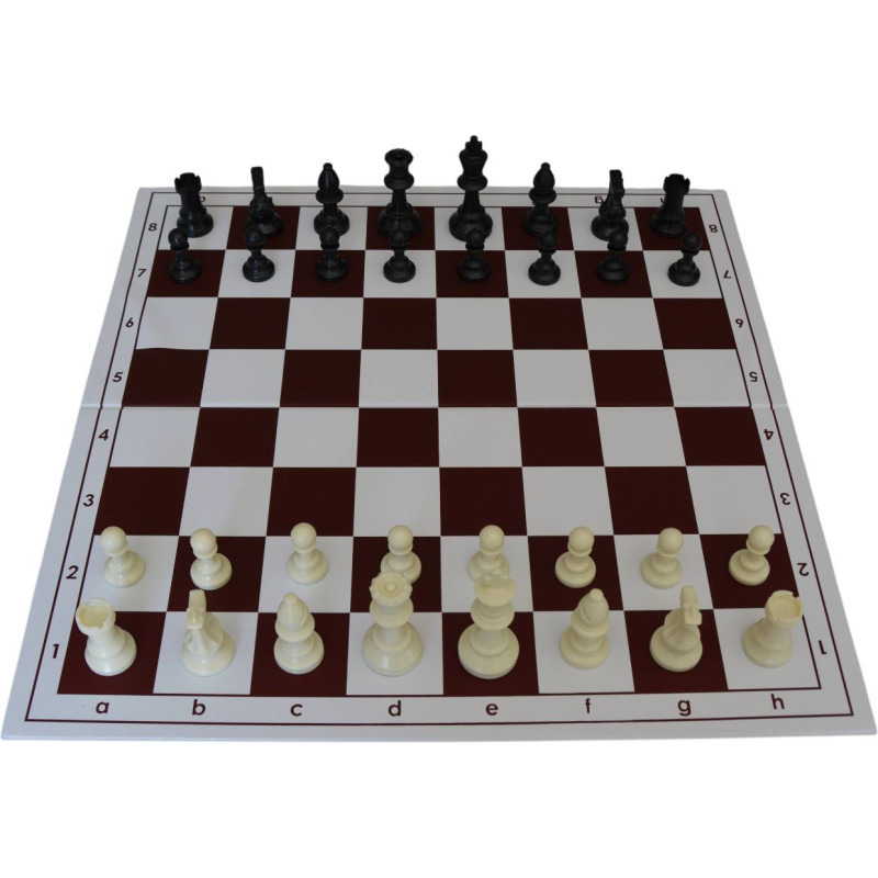 Jeu d'échecs pliable en plastique blanc/marron 43 cm pièces STAUNTON n°4 économiques feutrées