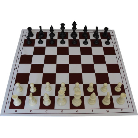Jeu d'échecs pliable en plastique blanc/marron 43 cm pièces STAUNTON n°4 économiques feutrées