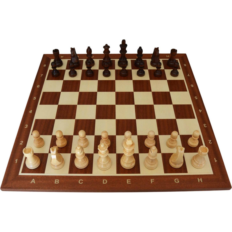 Jeu d'échecs bois sycomore/acajou pièces STAUNTON style allemand schima 97 mm - numéroté taille 5+