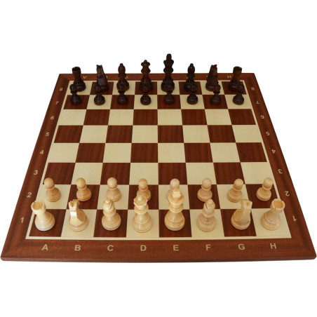 Jeu d'échecs bois sycomore/acajou pièces STAUNTON style allemand schima 97 mm - numéroté taille 5+