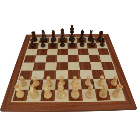 Jeu d'échecs bois sycomore/acajou pièces STAUNTON style allemand schima 97 mm - taille 5+