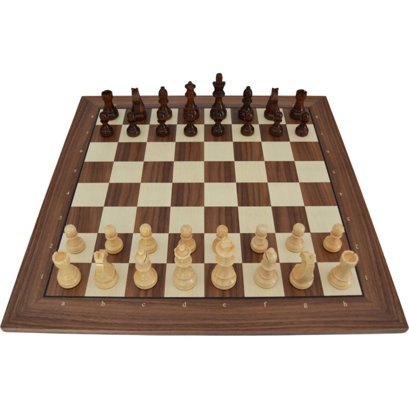 Jeu d'échecs bois noyer bordure noire pièces STAUNTON style allemand schima 97 mm - numéroté taille 5+
