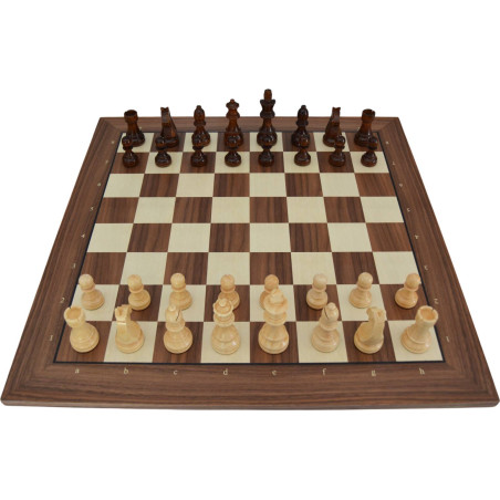 Jeu d'échecs bois noyer bordure noire pièces STAUNTON style allemand schima 97 mm - numéroté taille 5+