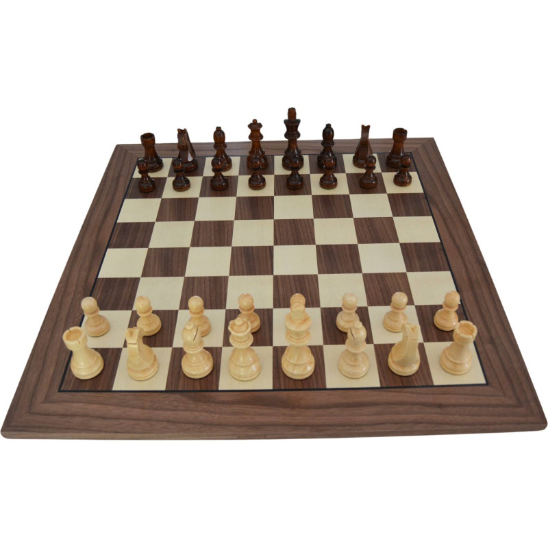 Jeu d'échecs bois noyer bordure noire pièces STAUNTON style allemand schima 97 mm - taille 5+