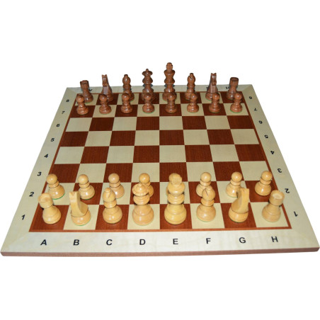 Jeu d'échecs bois sycomore/acajou bord clair pièces STAUNTON style allemand acacia/buis - numéroté taille 5