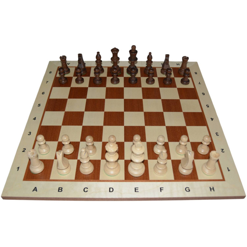 Jeu d'échecs bois sycomore/acajou bord clair pièces STAUNTON n°5 charme - numéroté taille 5