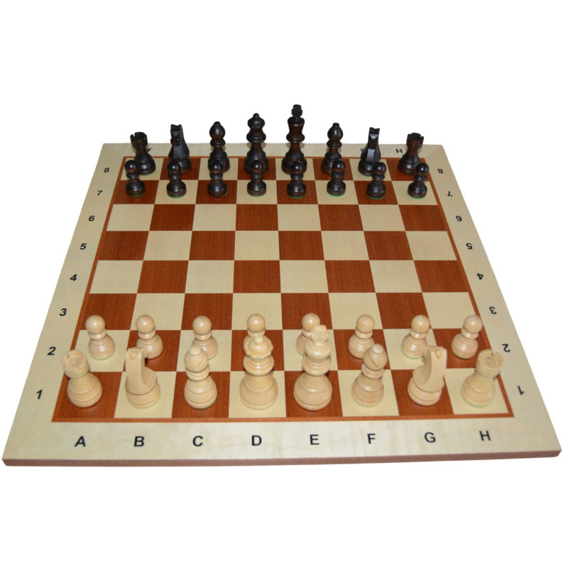 Jeu d'échecs bois sycomore/acajou bord clair pièces STAUNTON n°5 style allemand charme SR3 - numéroté taille 5