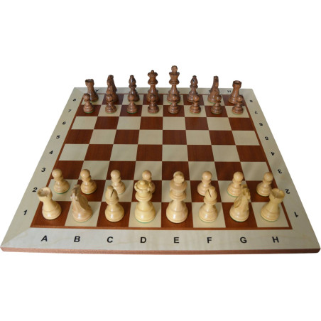 Jeu d'échecs bois sycomore/acajou bord clair pièces STAUNTON style Français acacia/buis - numéroté taille 5