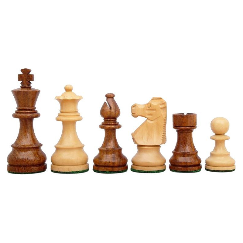 Pièces d'échecs STAUNTON style français acacia/buis lestées feutrées 100 mm