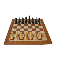 Pièces d'échecs STAUNTON style allemand ébonisées acacia/buis lestées feutrées 76 mm