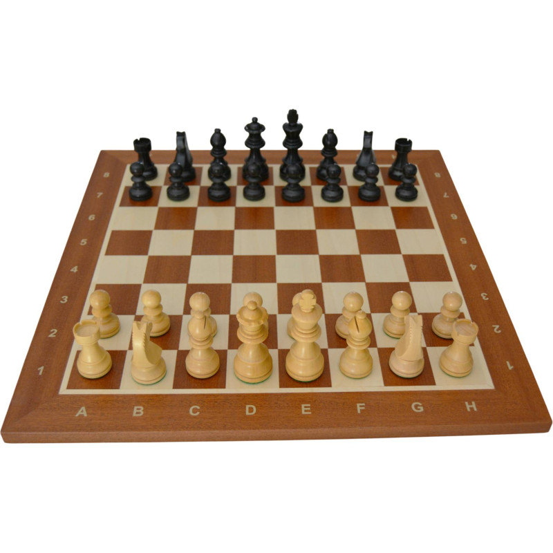 Jeu d'échecs bois sycomore/acajou pièces STAUNTON style allemand ébonisées acacia/buis - numéroté taille 4