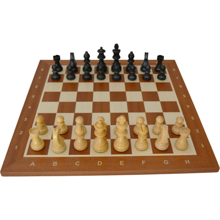 Jeu d'échecs bois sycomore/acajou pièces STAUNTON style allemand ébonisées acacia/buis - numéroté taille 4