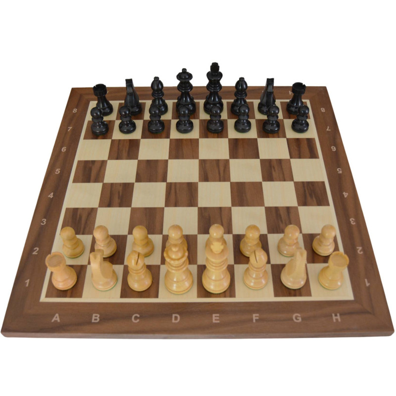 Jeu d'échecs bois noyer pièces STAUNTON style allemand ébonisées acacia/buis - numéroté taille 4